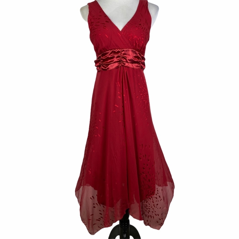 Jonathan Martin Silk Blend Party Dress Petite Women's 8P Red V-Neck Sleeveless